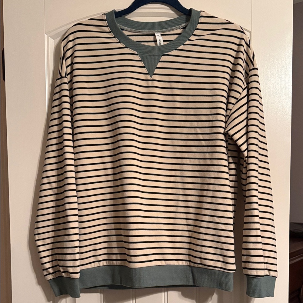 Wishlist Cream and Green Striped Crewneck Sweater
